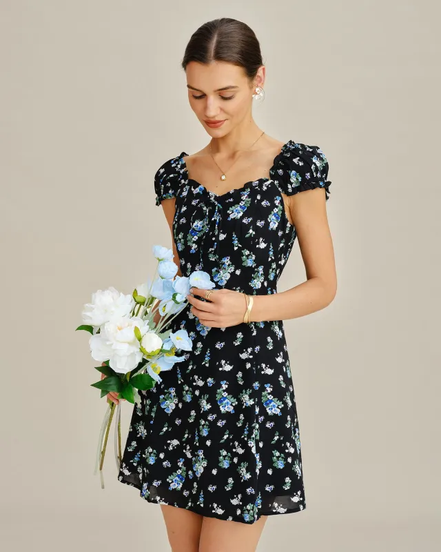 Black V Neck Floral Tunic Mini Dress made by rihoas