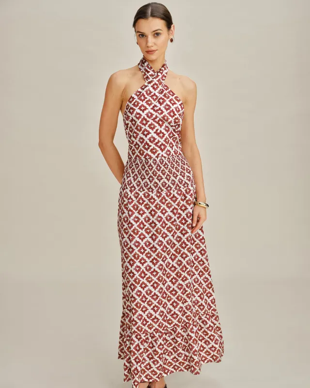 Red Halter Shirred Two-Piece Skirt Set made by rihoas
