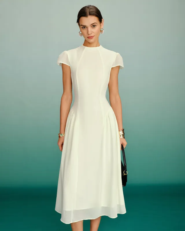 Apricot Mock Neck A-Line Midi Dress made by rihoas