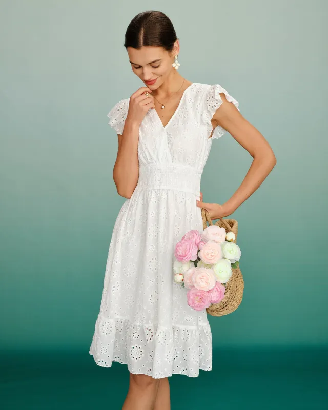 White V Neck Shirred Midi Dress made by rihoas