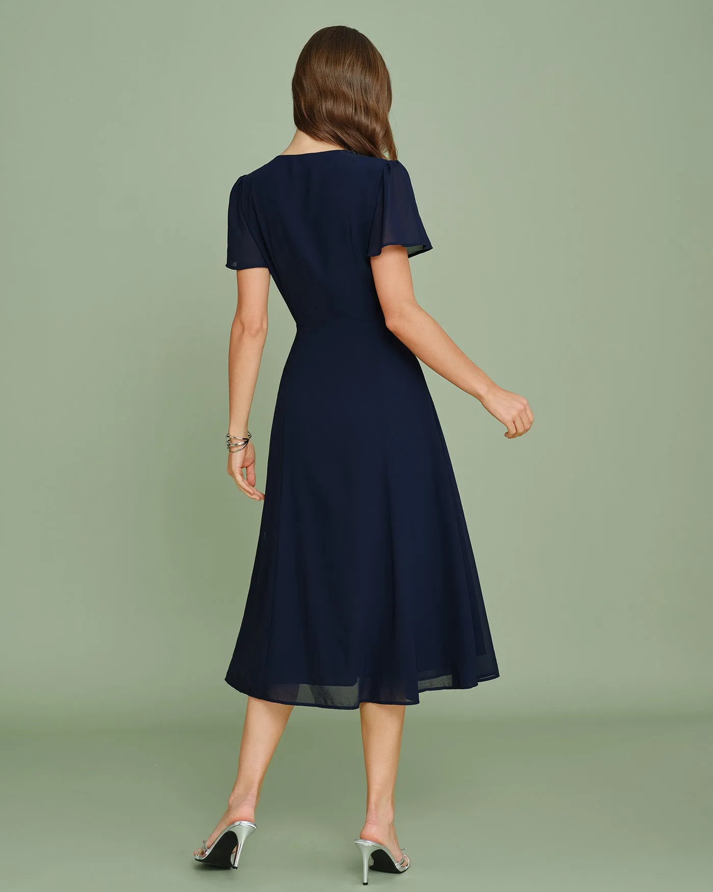 Navy Cut Out Chiffon Midi Dress sold by rihoas product image thumbnail 4