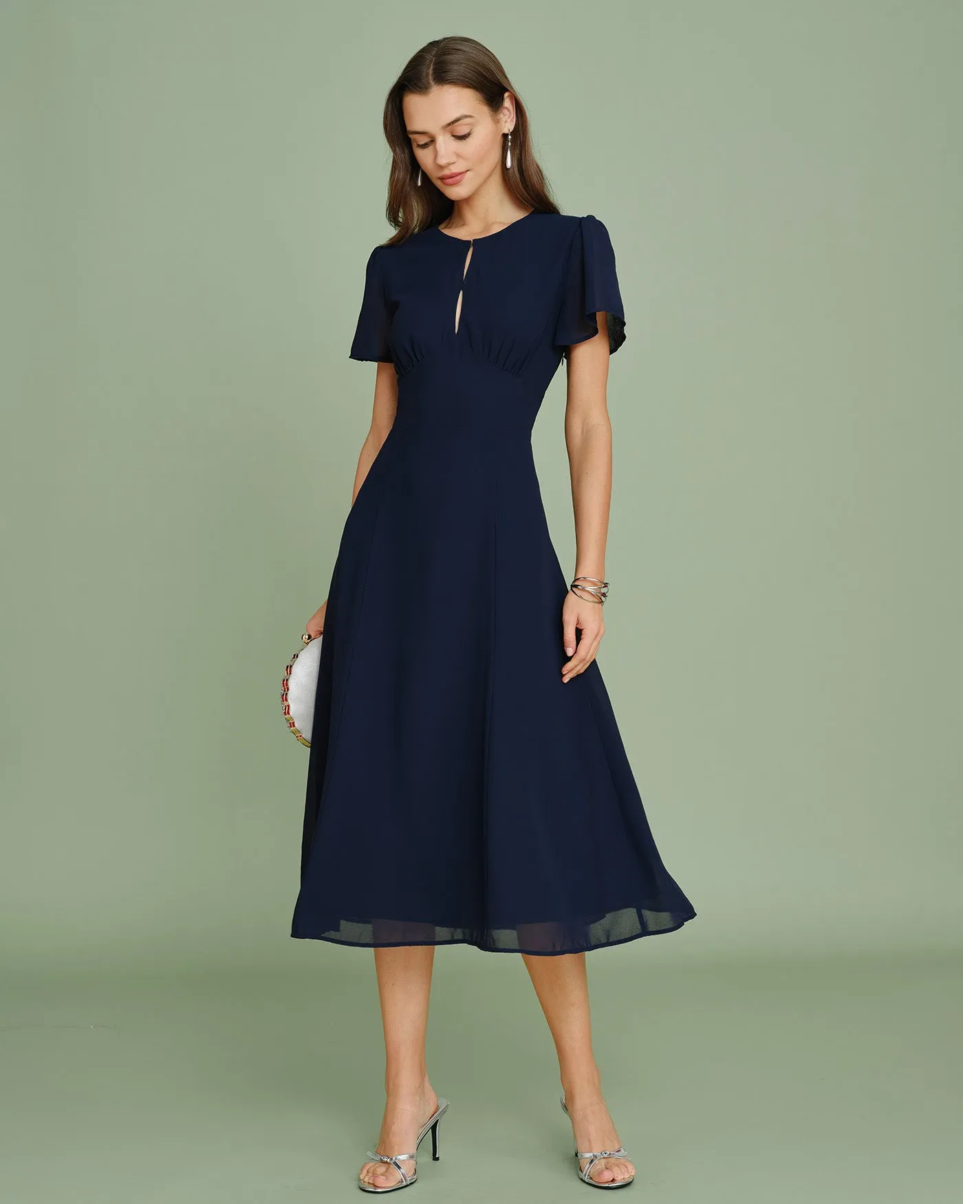 Navy Cut Out Chiffon Midi Dress sold by rihoas product image thumbnail 3