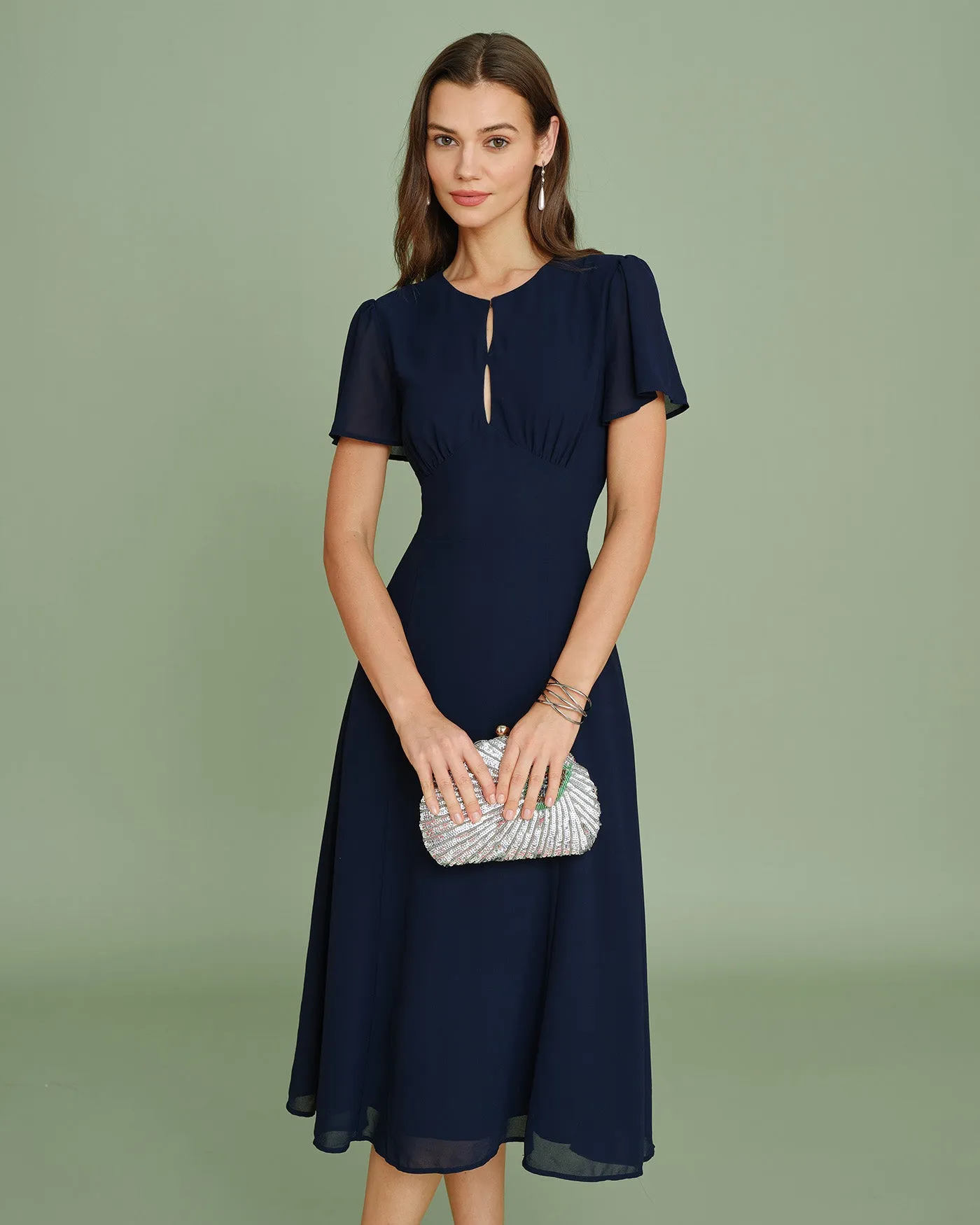 Navy Cut Out Chiffon Midi Dress sold by rihoas