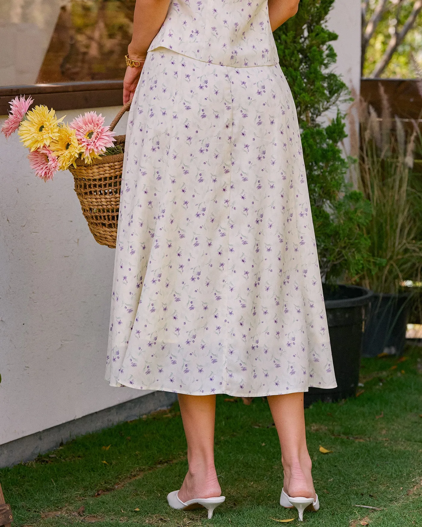 Beige Floral Slit Midi Skirt sold by rihoas product image thumbnail 3