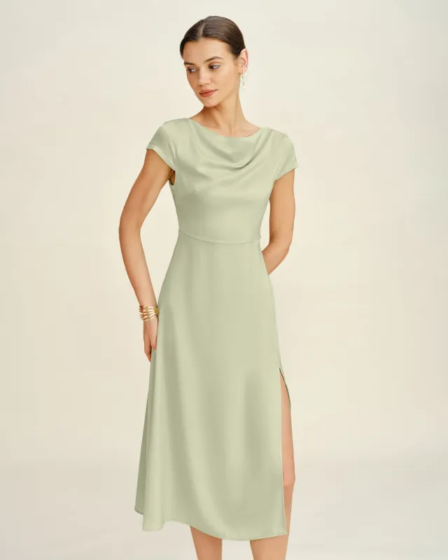 Green Boat Neck Tunic Midi Dress made by rihoas