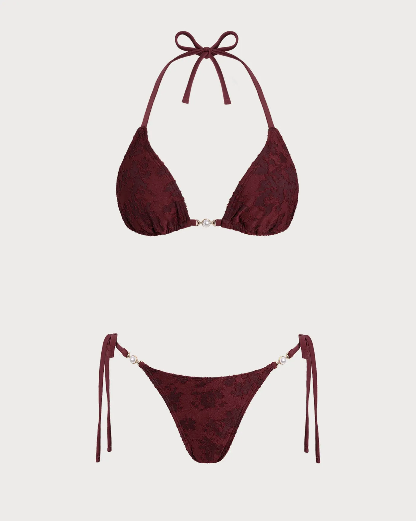 Brick Red Halter Textured Bikini Set sold by rihoas