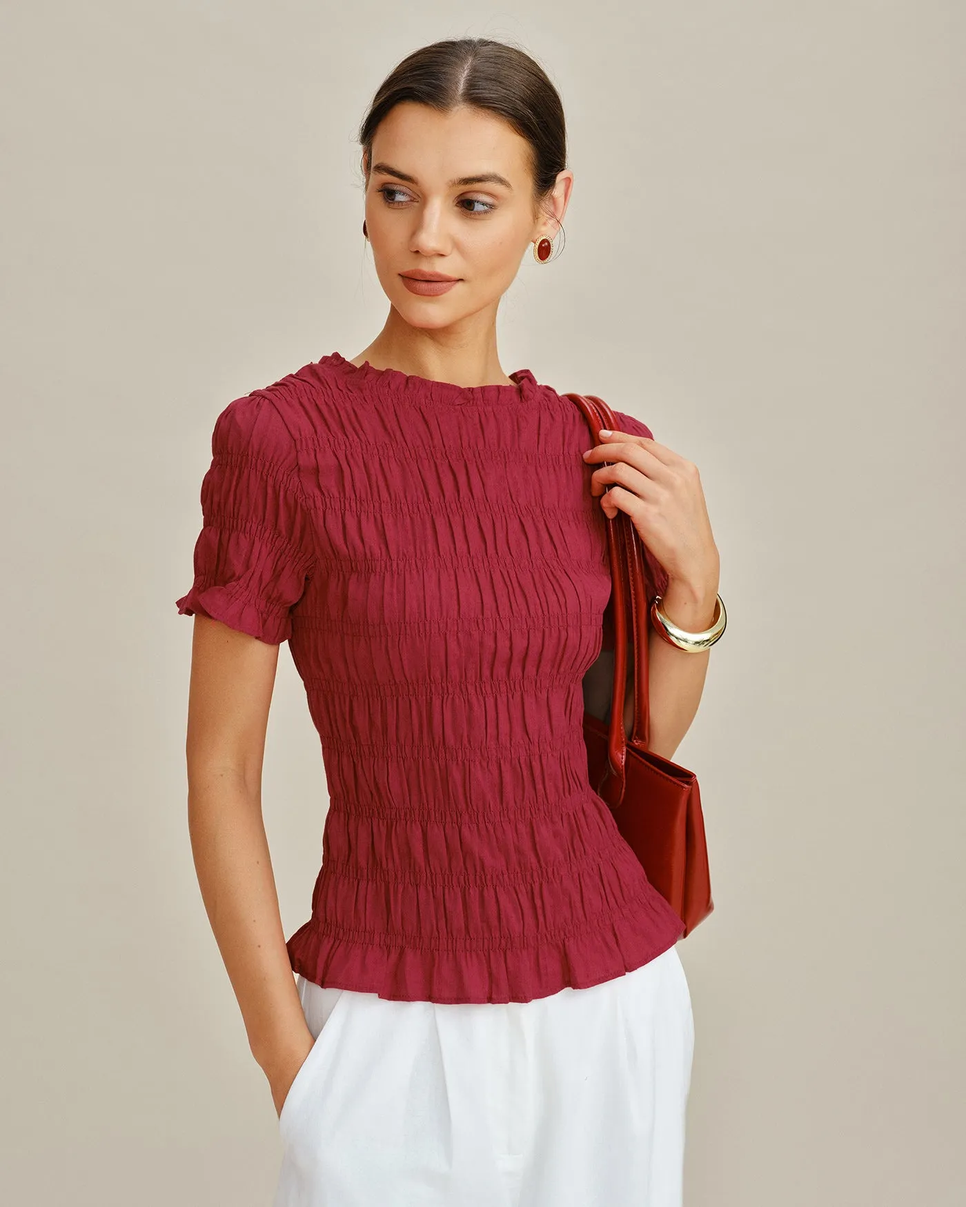 Red Cowl Neck Shirred Tee sold by rihoas product image thumbnail 3
