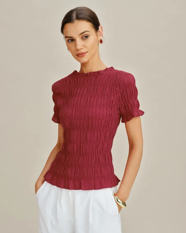 Red Cowl Neck Shirred Tee made by rihoas