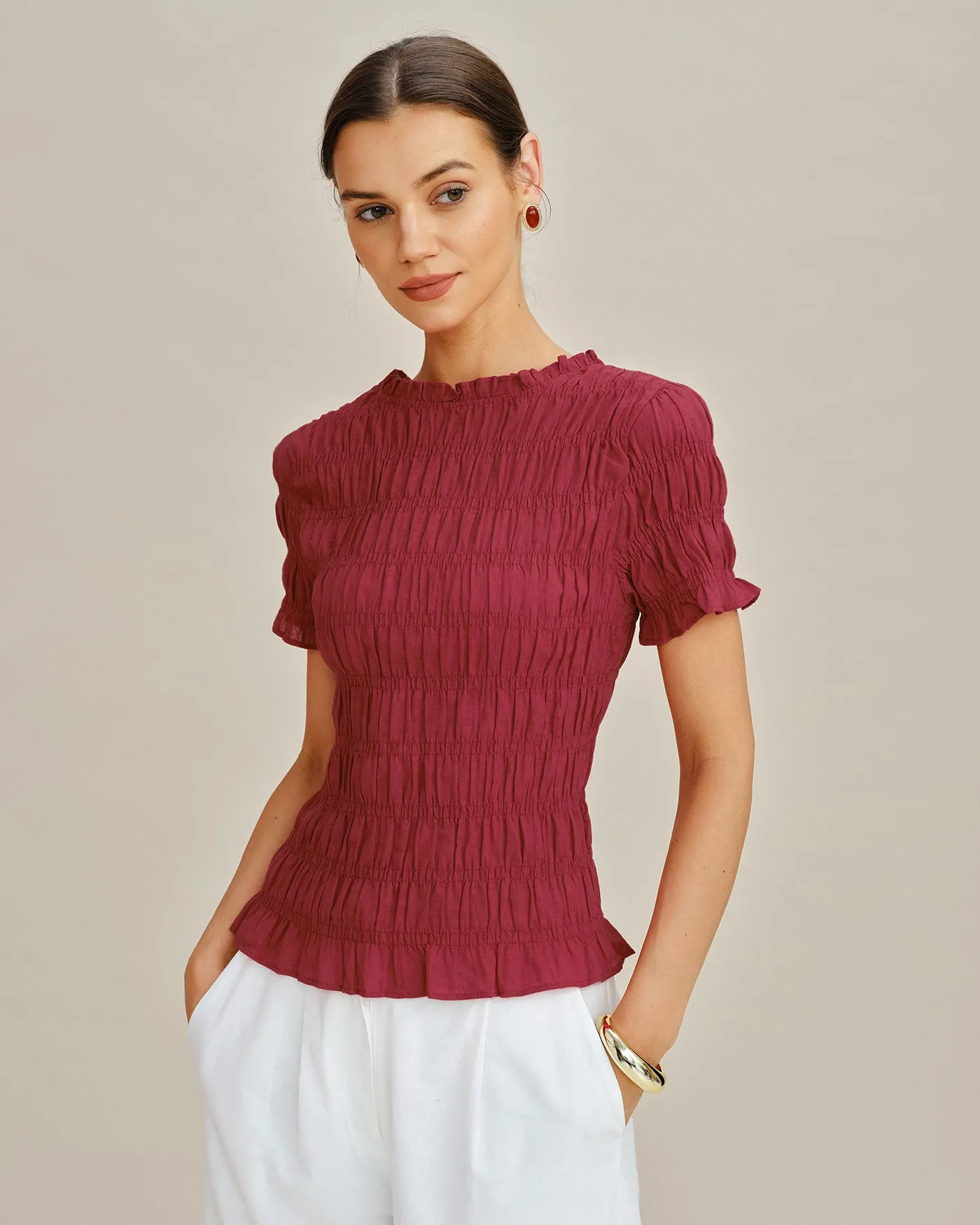 Red Cowl Neck Shirred Tee sold by rihoas
