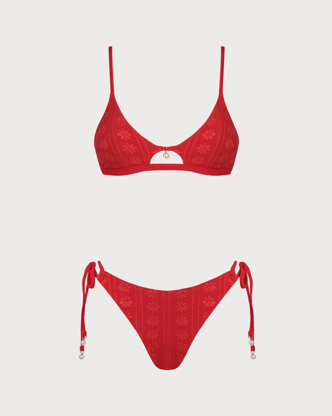Red U Neck Textured Bikini Set sold by rihoas product image thumbnail 2