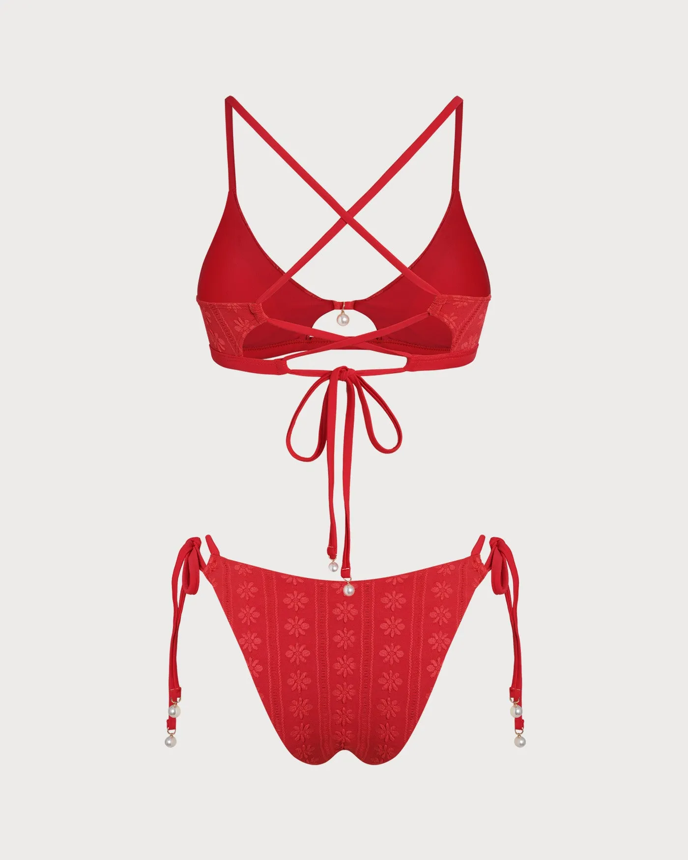 Red U Neck Textured Bikini Set sold by rihoas product image thumbnail 3