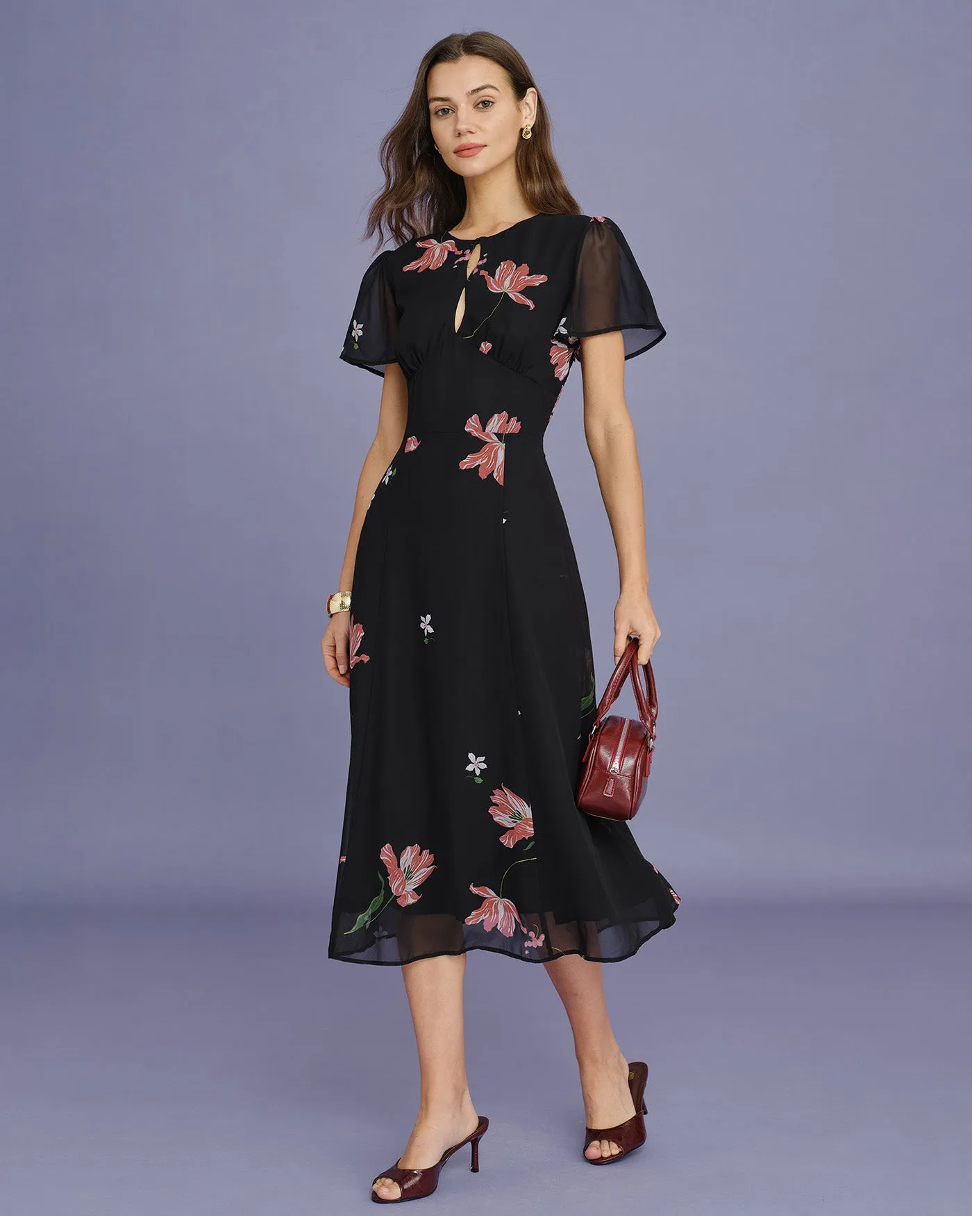 Black Cut Out Floral Midi Dress sold by rihoas product image thumbnail 3