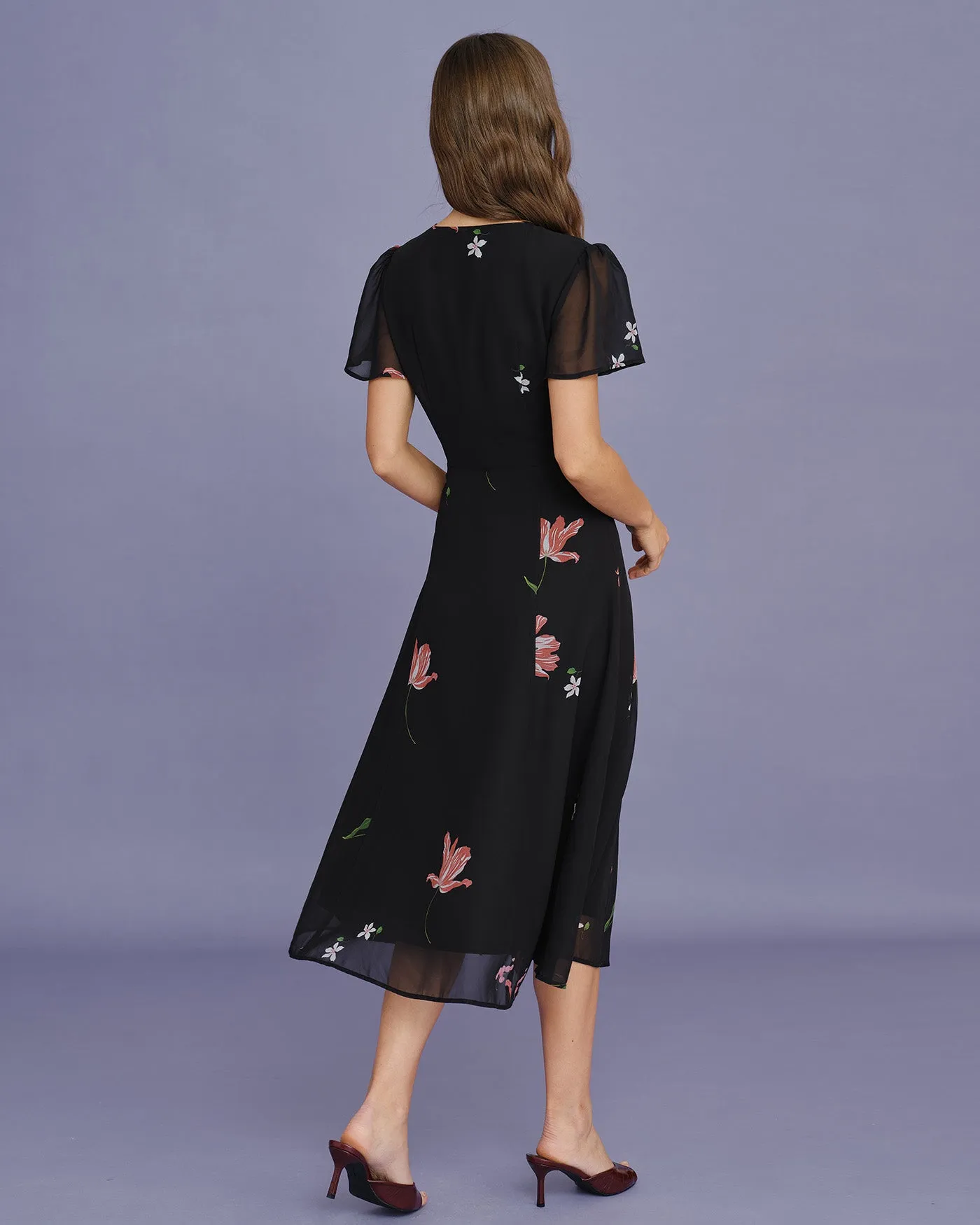 Black Cut Out Floral Midi Dress sold by rihoas product image thumbnail 4