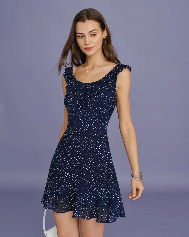 Navy Polka Dot Ruffle Mini Dress made by rihoas