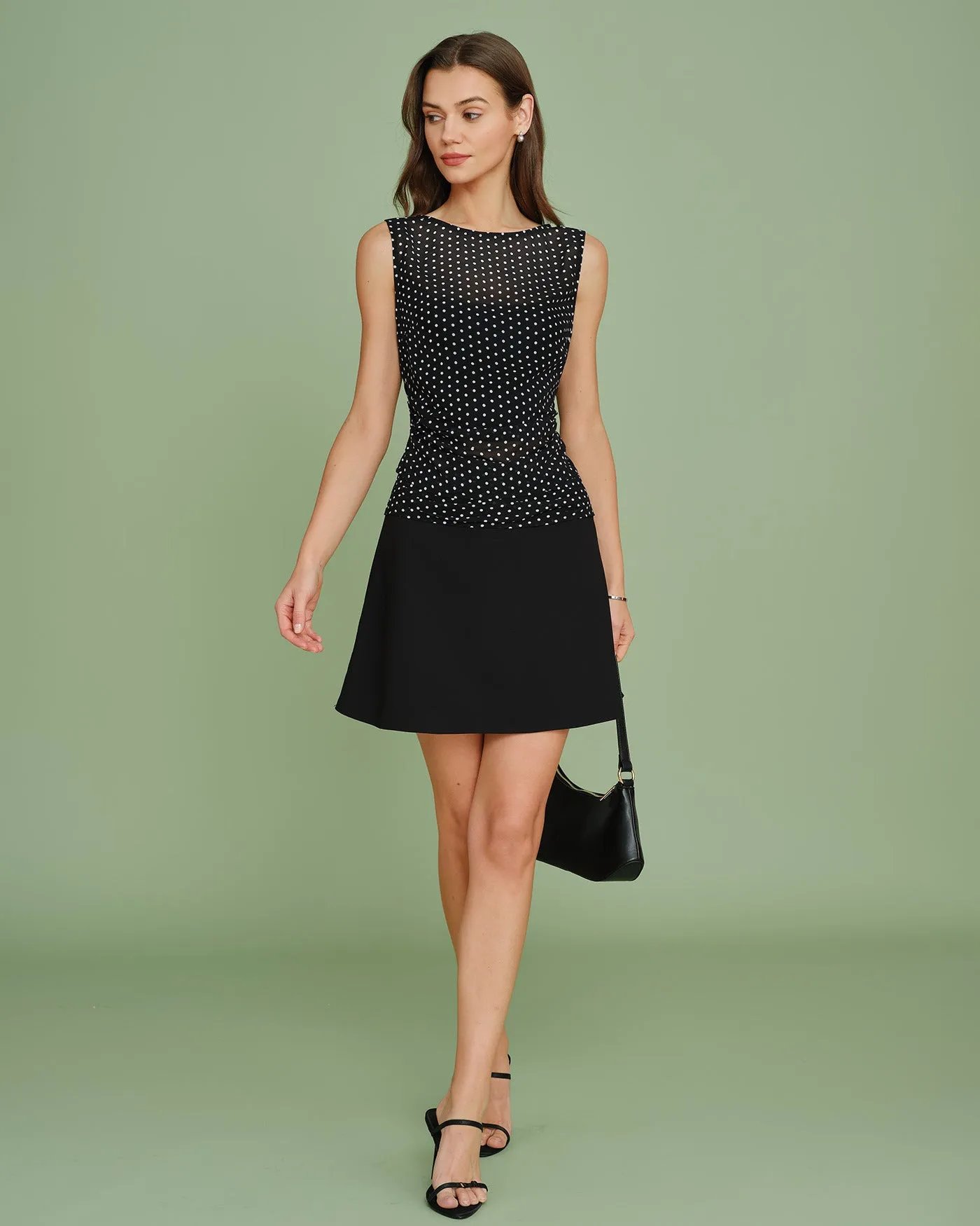 Black Polka Dot Splicing Mini Skirt sold by rihoas product image thumbnail 2