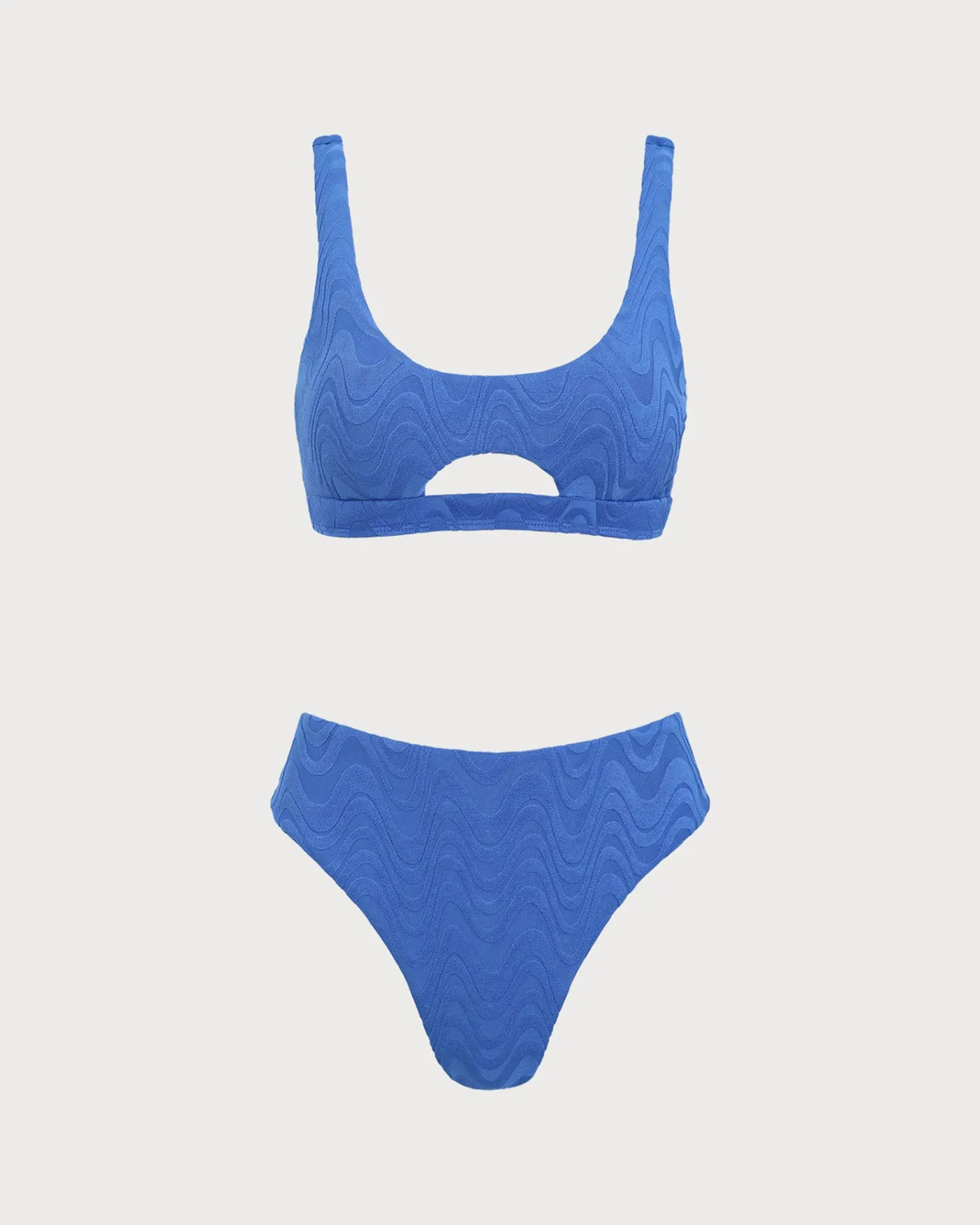 Royal Blue U Neck Textured Bikini Set sold by rihoas