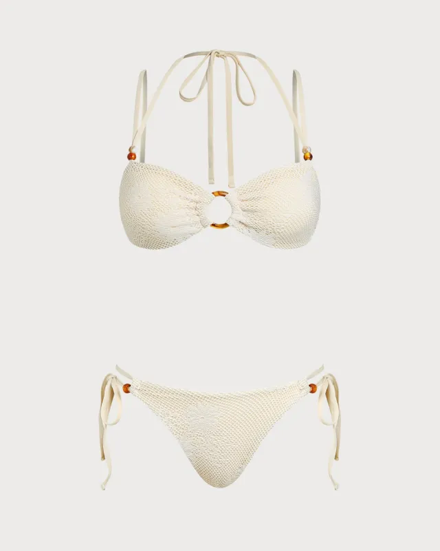 Beige Textured Bandeau Bikini Set made by rihoas