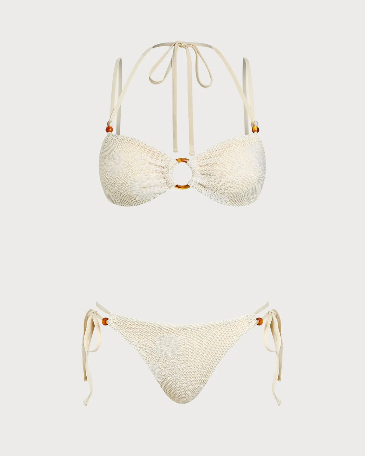 Beige Textured Bandeau Bikini Set sold by rihoas