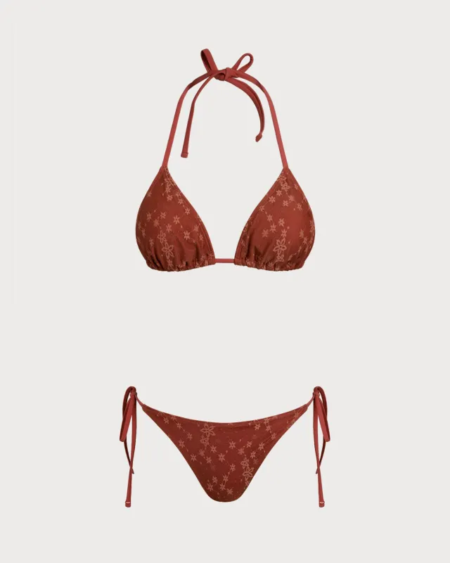 Red Halter Mesh Drawstring Bikini Set made by rihoas