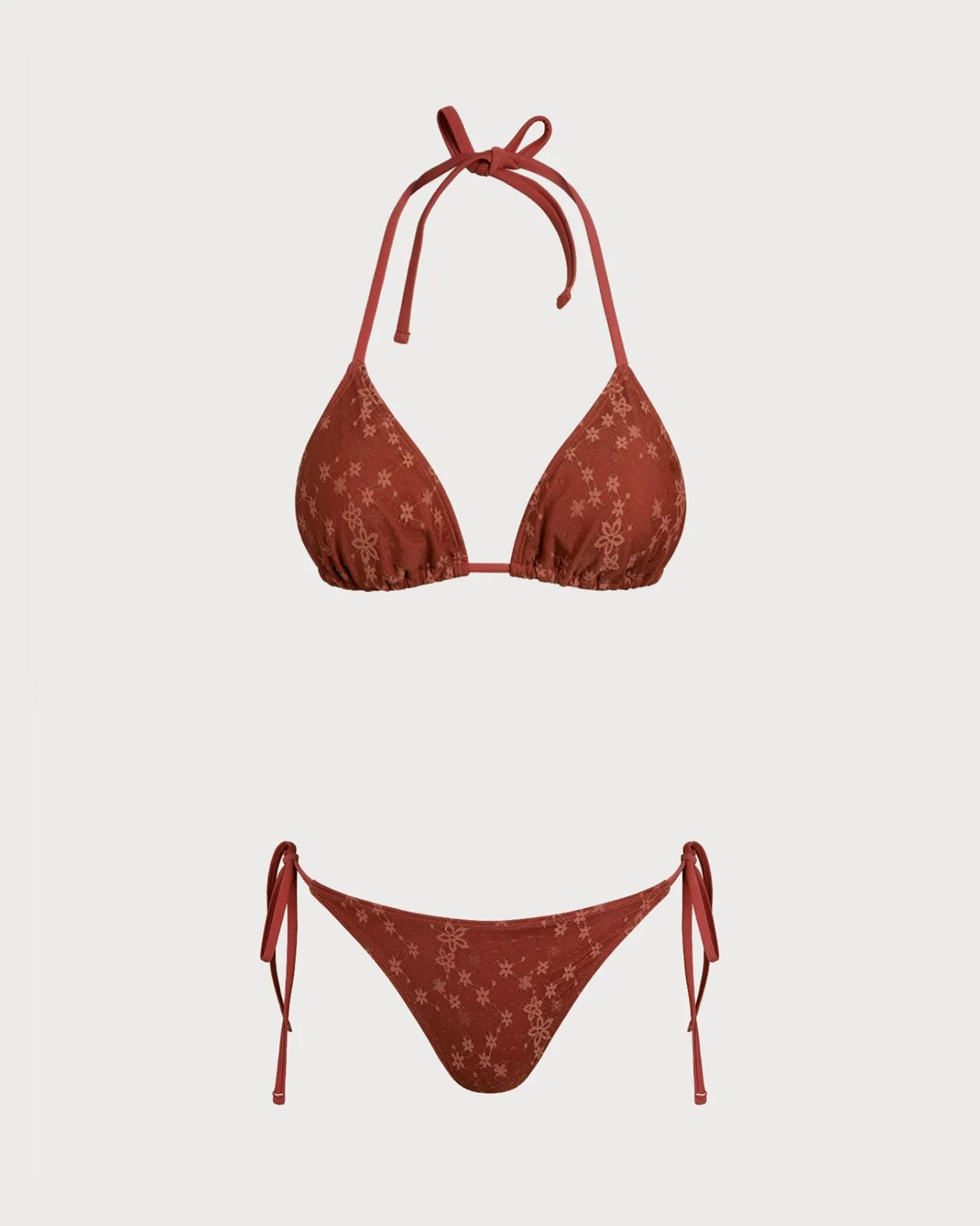 Red Halter Mesh Drawstring Bikini Set sold by rihoas