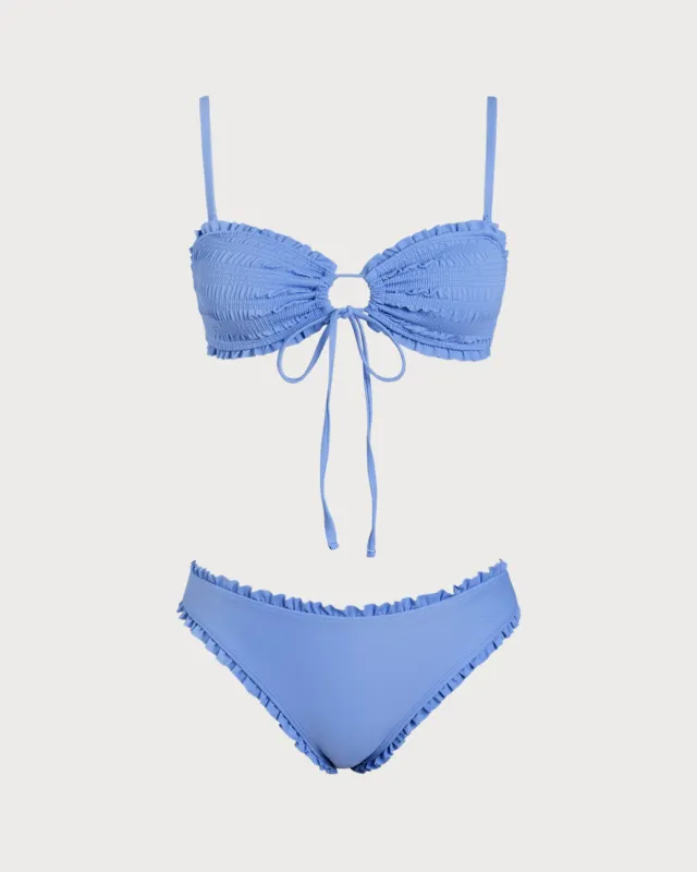 Blue Ruched Ruffle Bikini Set made by rihoas