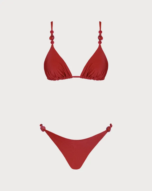 Red V Neck Triangle Bikini Set made by rihoas