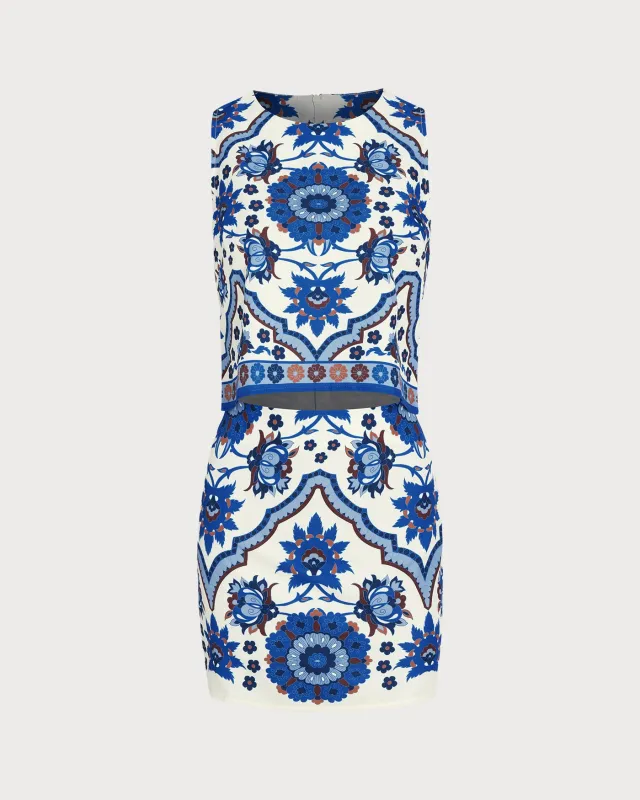 Blue Floral Two-Piece Skirt Set made by rihoas