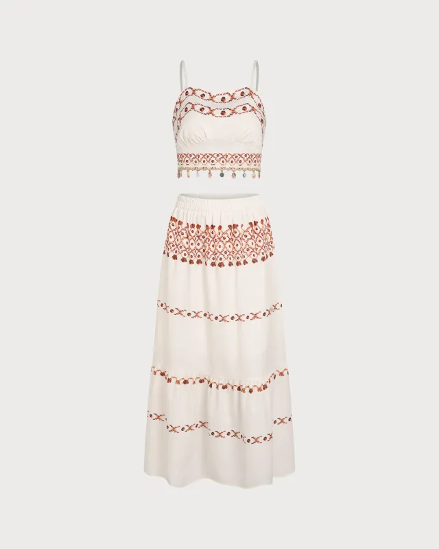 Apricot Elastic Waist Two-Piece Skirt Set made by rihoas