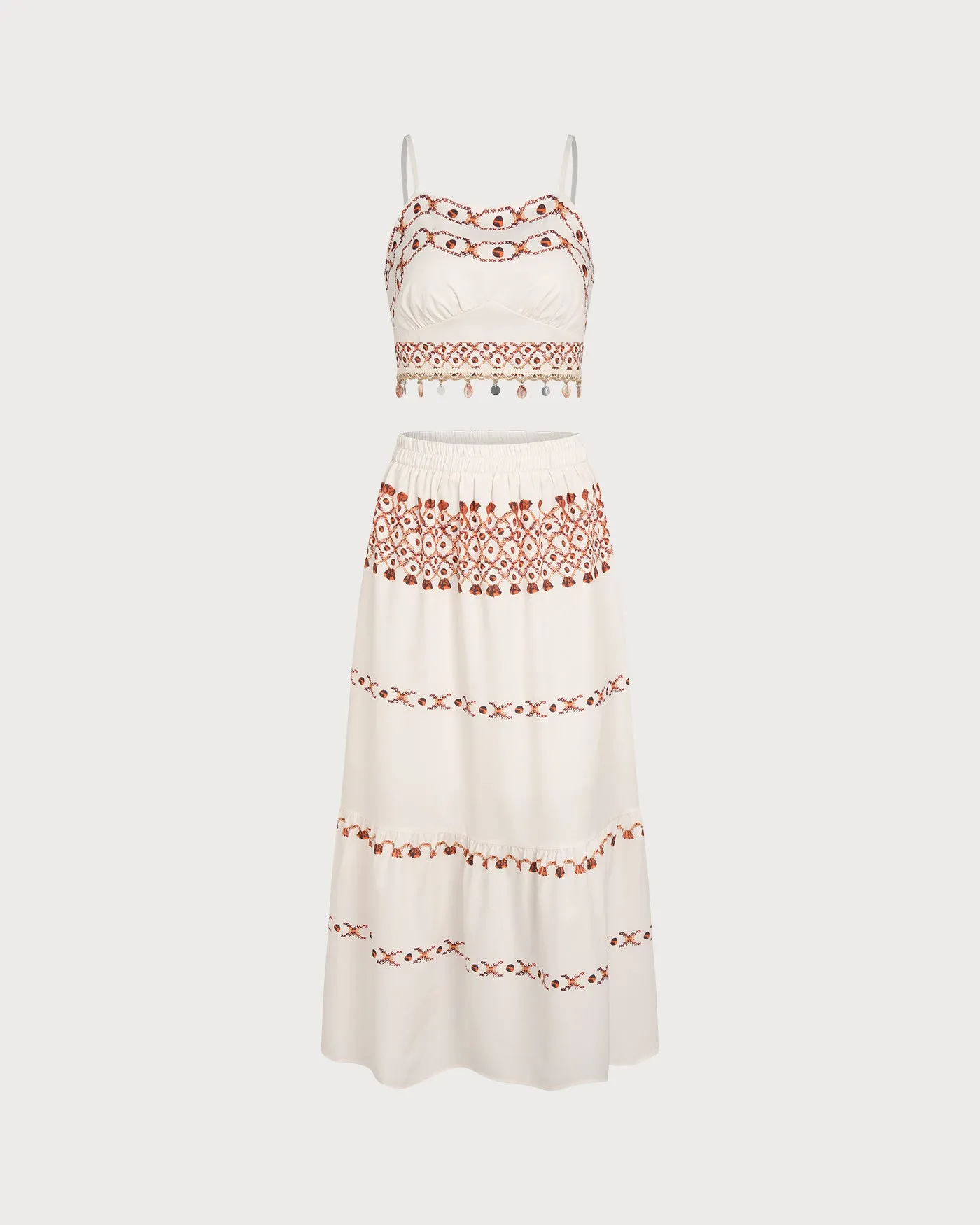 Apricot Elastic Waist Two-Piece Skirt Set sold by rihoas