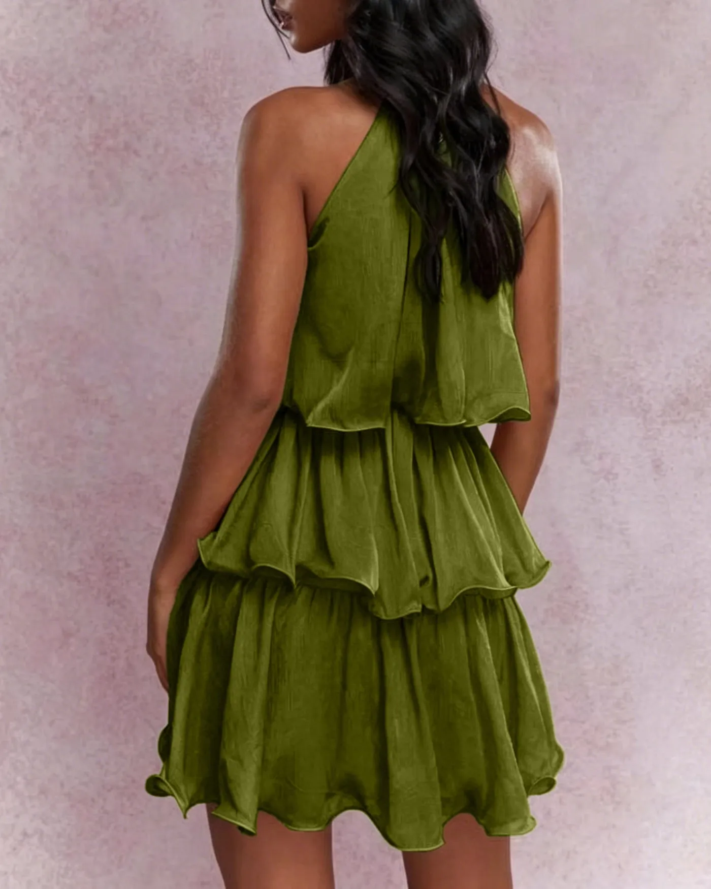 Green Round Neck Flowy Mini Dress sold by rihoas product image thumbnail 4