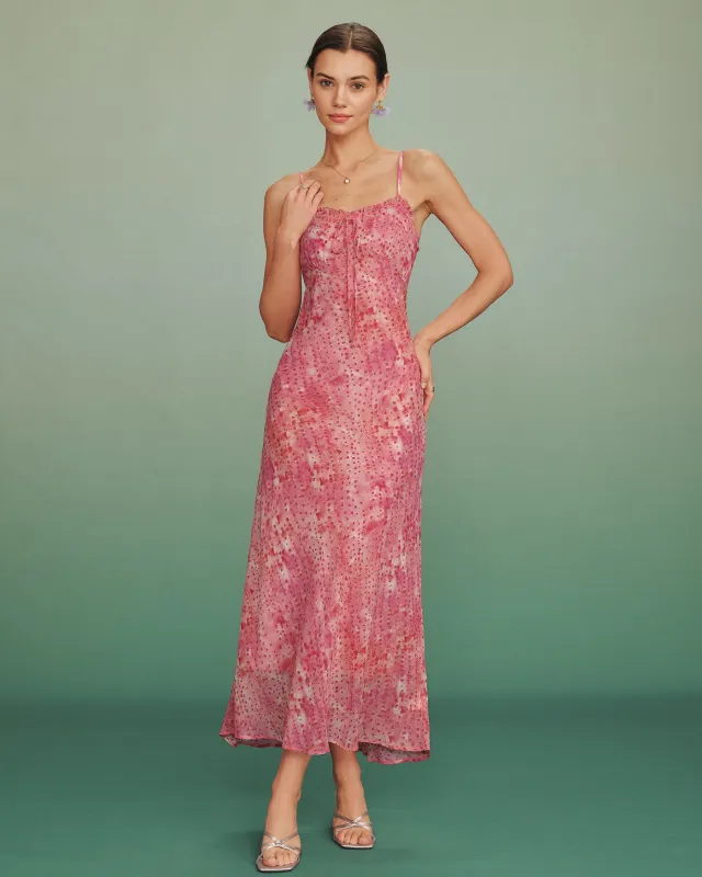 Pink Polka Dot Slip Maxi Dress made by rihoas