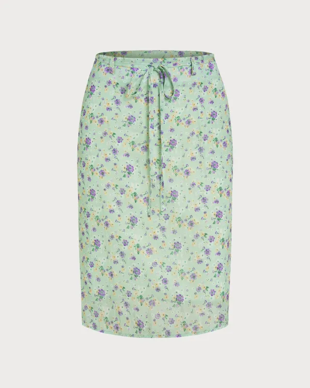 Green Floral Tie Straight Skirt made by rihoas