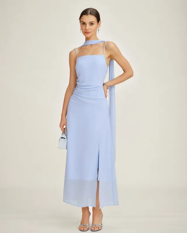 Blue Cowl Neck Strap Chiffon Maxi Dress made by rihoas