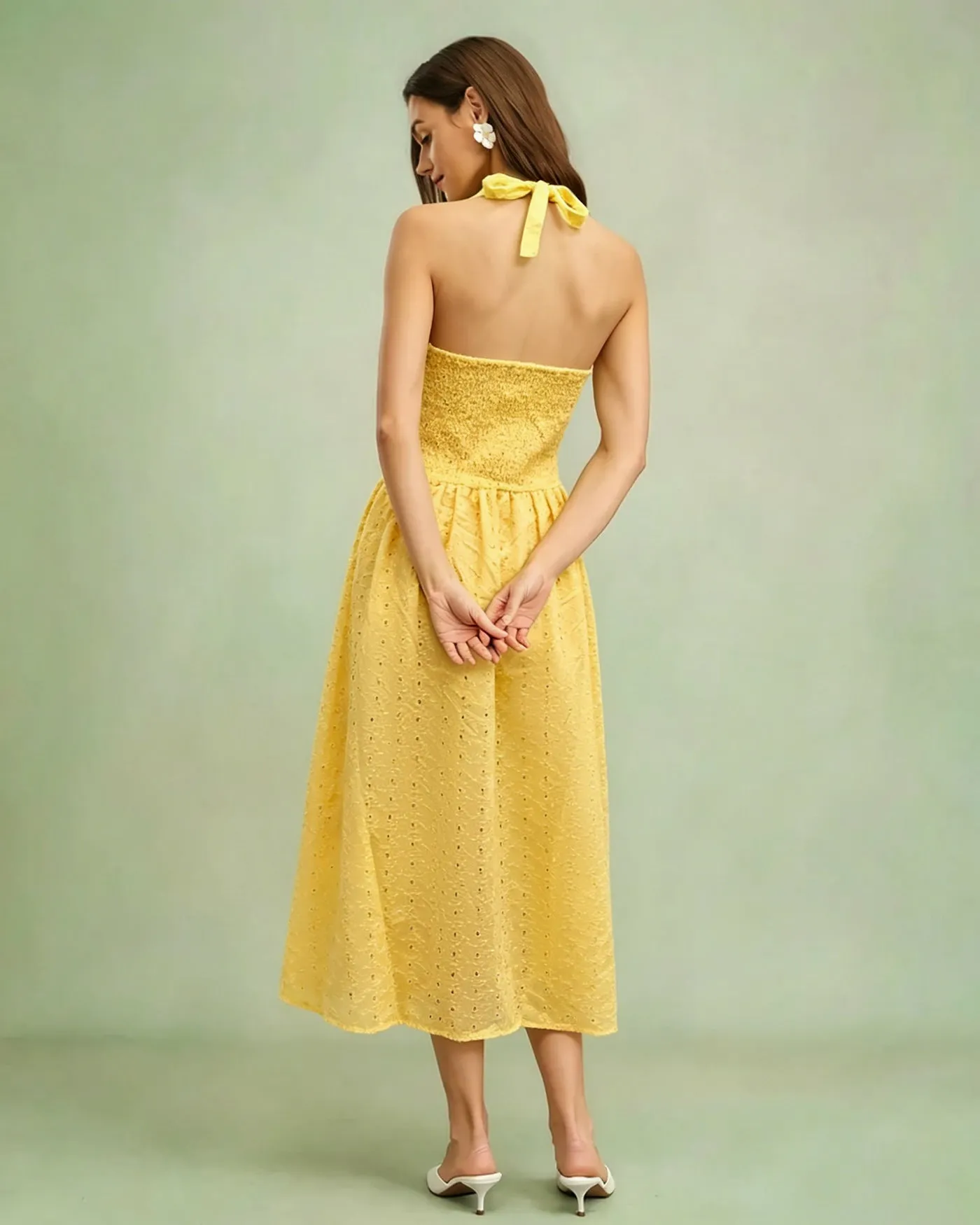 Yellow Halter Cut Out Textured Maxi Dress sold by rihoas product image thumbnail 4