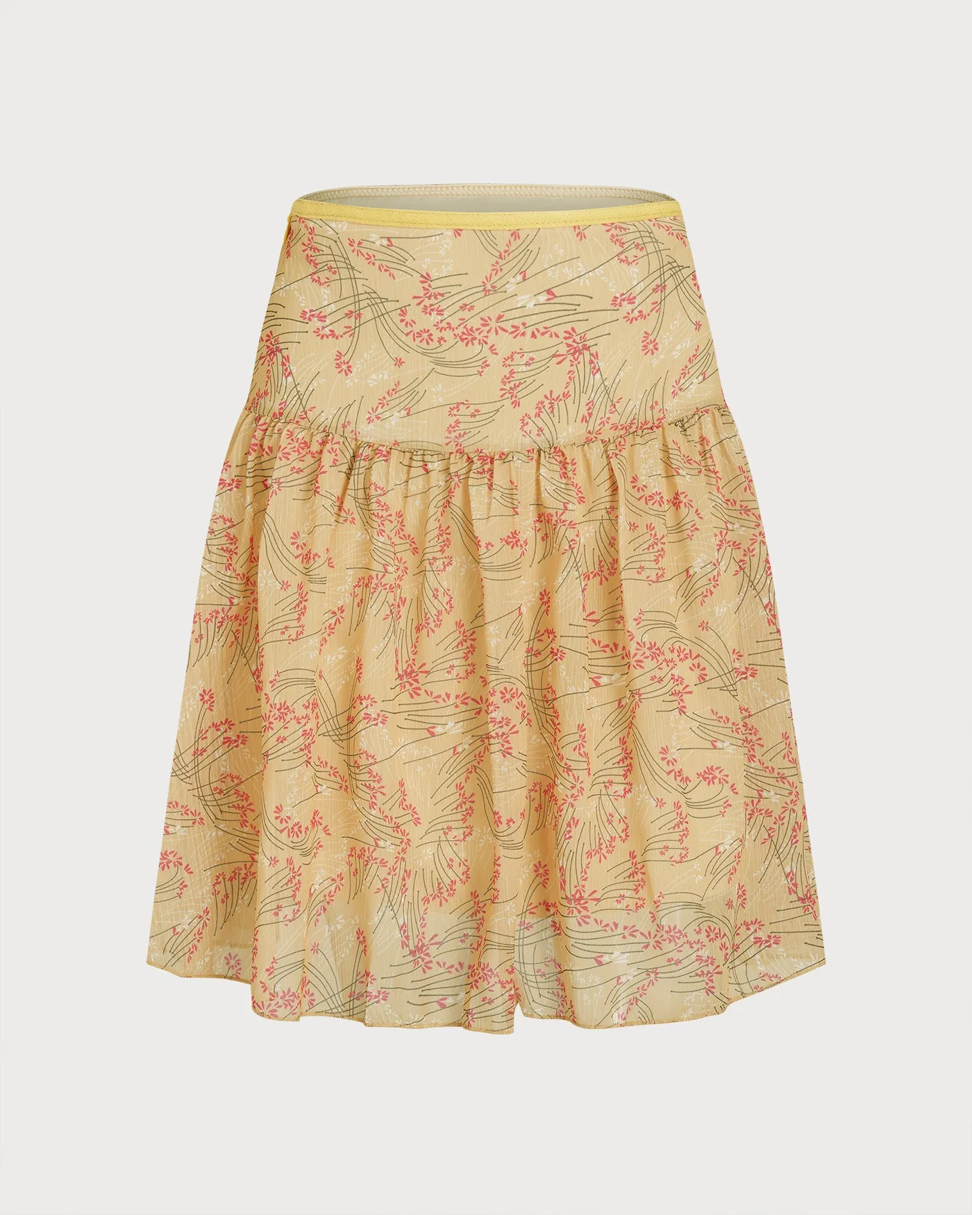 Yellow Floral Splicing Mini Skirt sold by rihoas