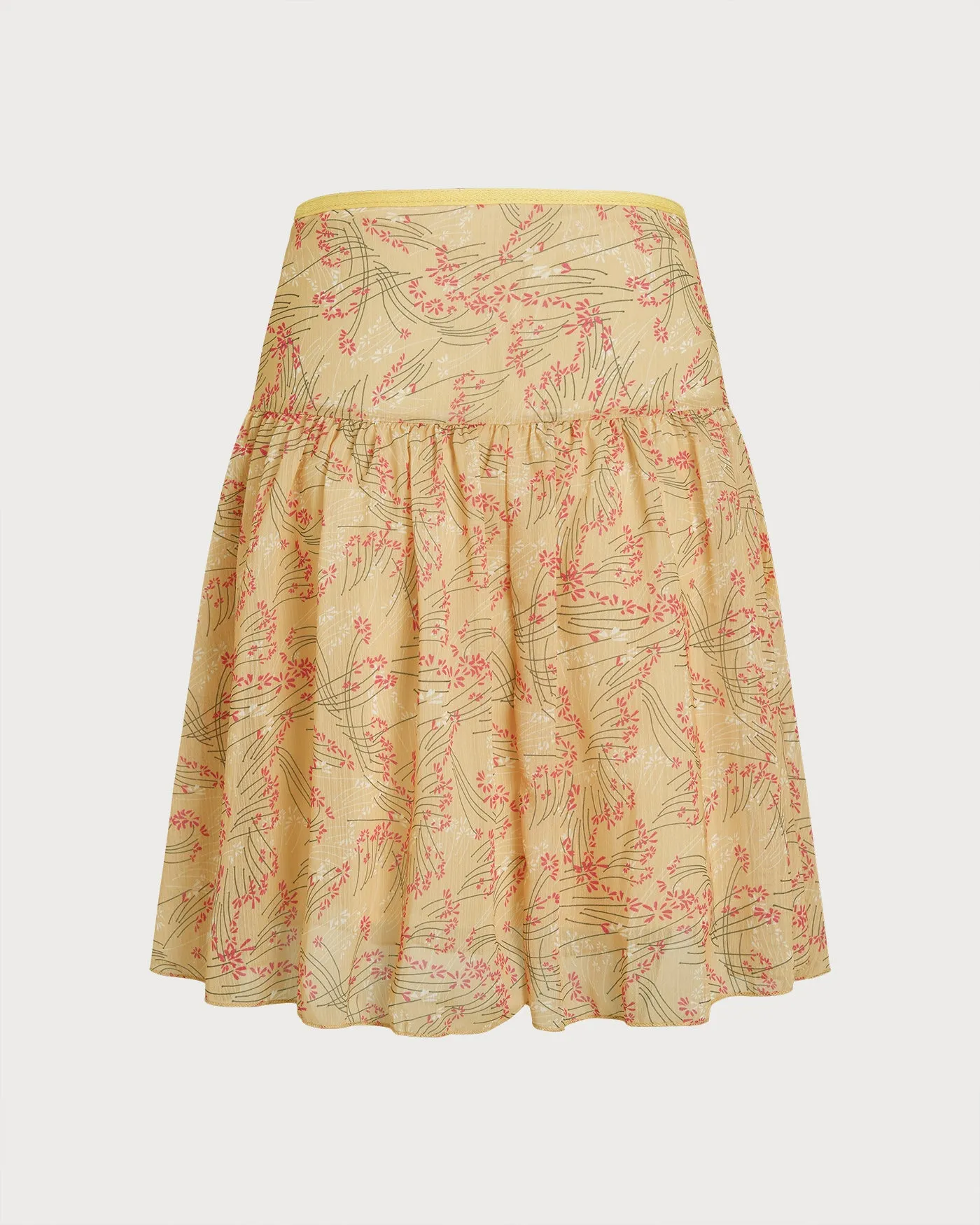 Yellow Floral Splicing Mini Skirt sold by rihoas product image thumbnail 2