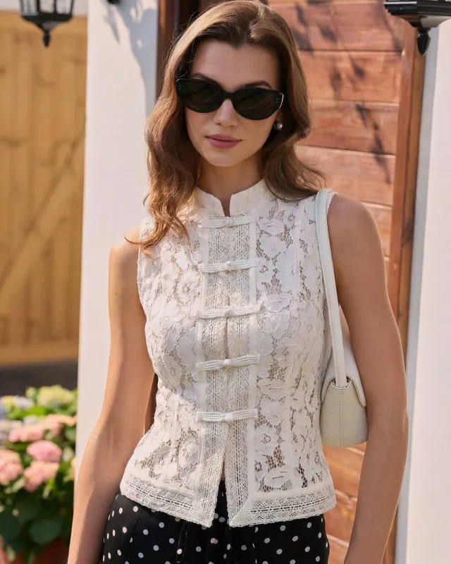 White Collar Floral See Through Tank made by rihoas