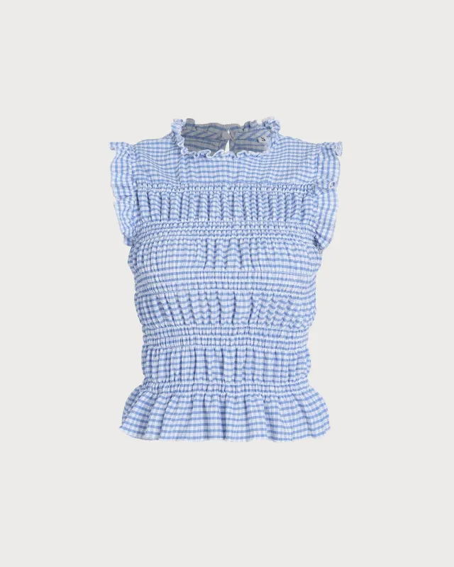 Blue Plaid Shirred Button Tank made by rihoas