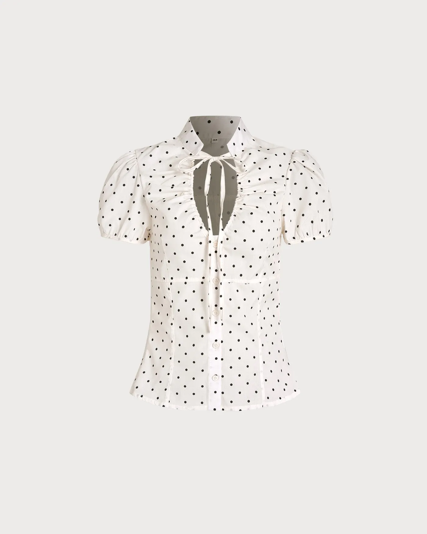Off White Mandarin Collar Polka Dot Tee sold by rihoas