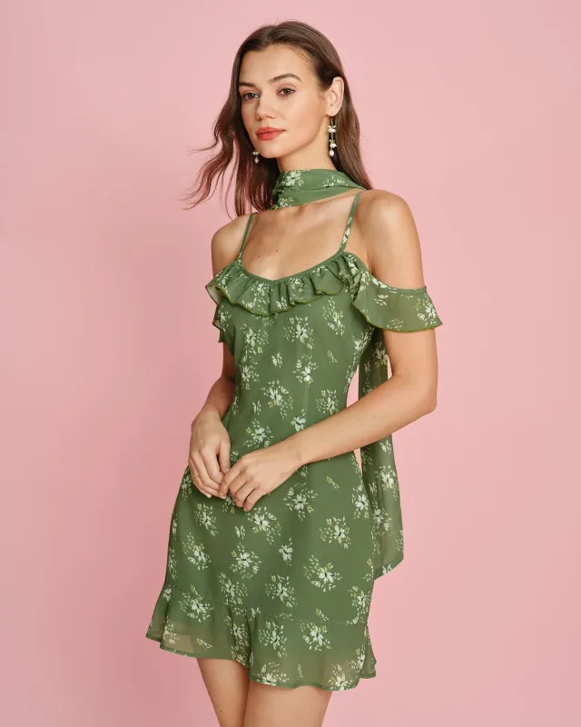 Green Floral Chiffon Slip Mini Dress made by rihoas