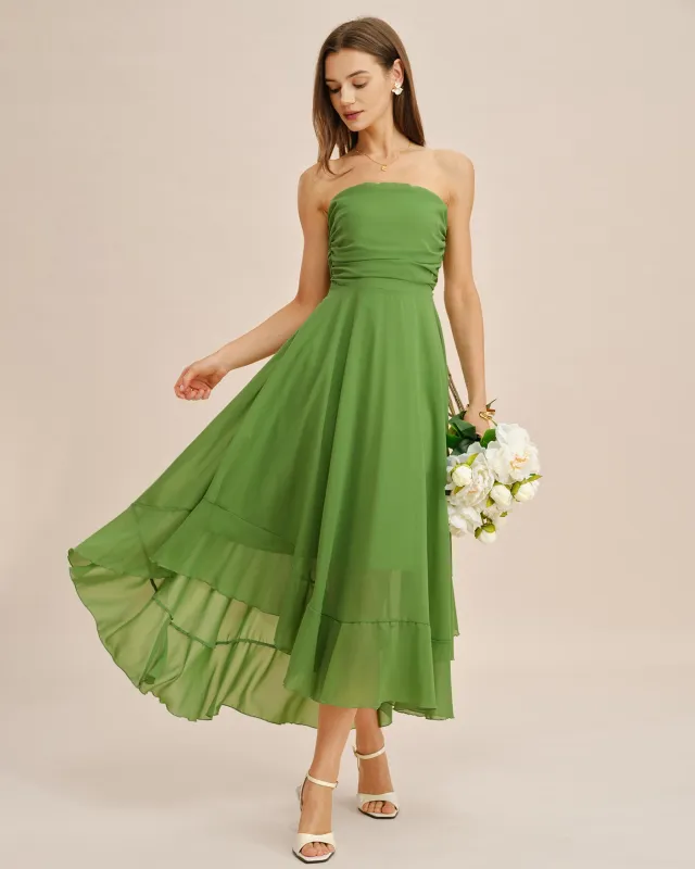 Green Flowy Strapless Midi Dress made by rihoas