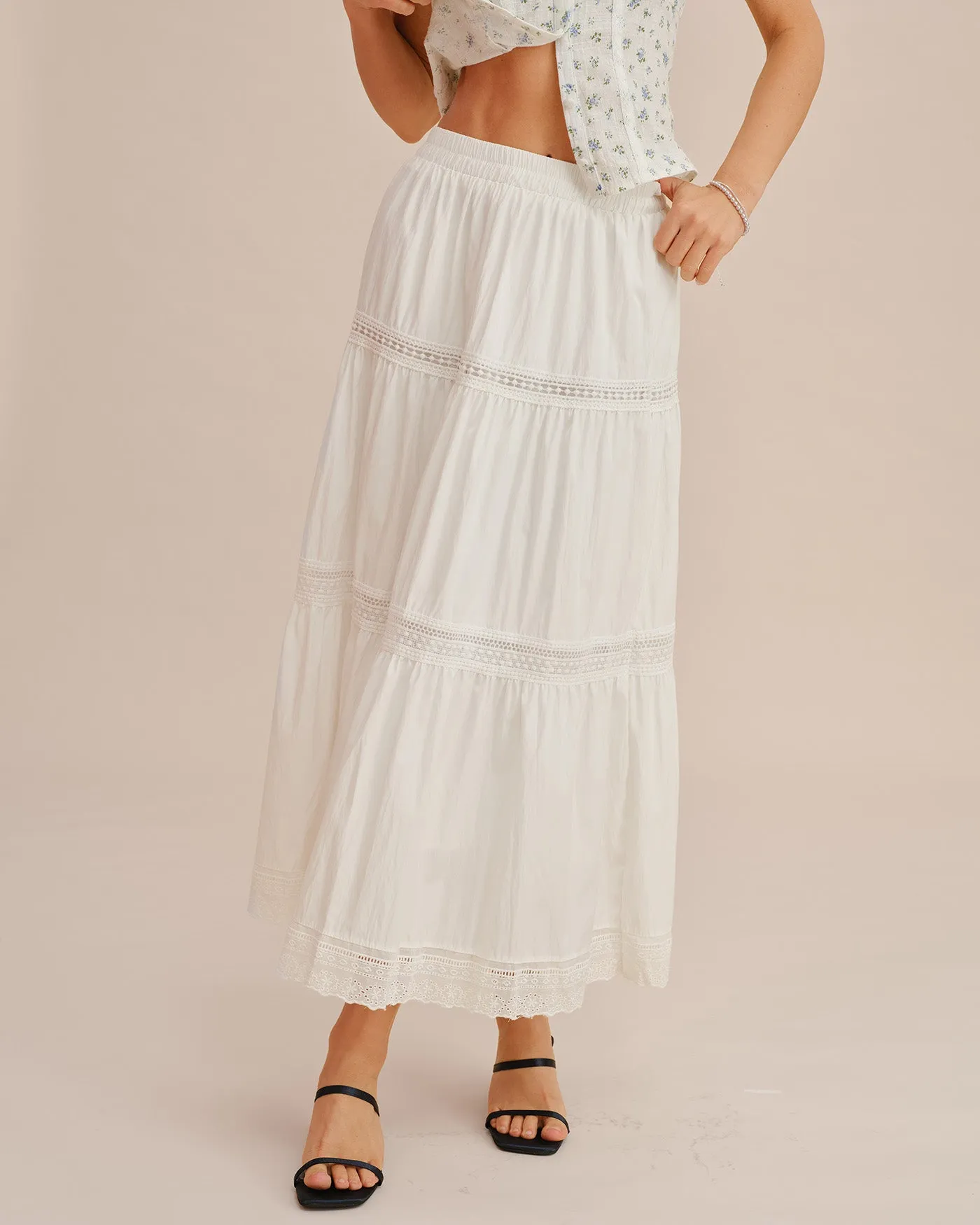 White Elastic Waist Maxi Skirt sold by rihoas product image thumbnail 5