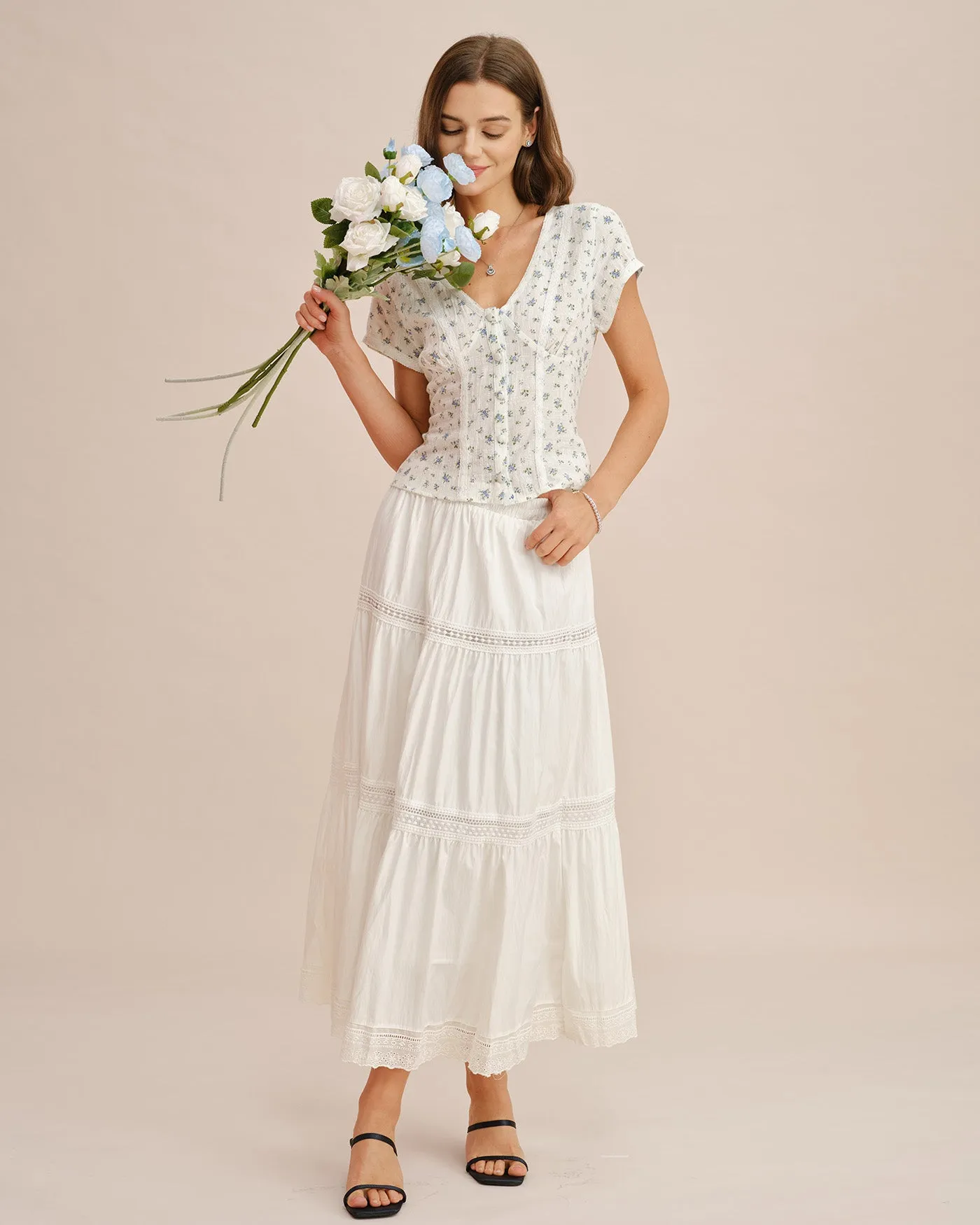 White Elastic Waist Maxi Skirt sold by rihoas product image thumbnail 3