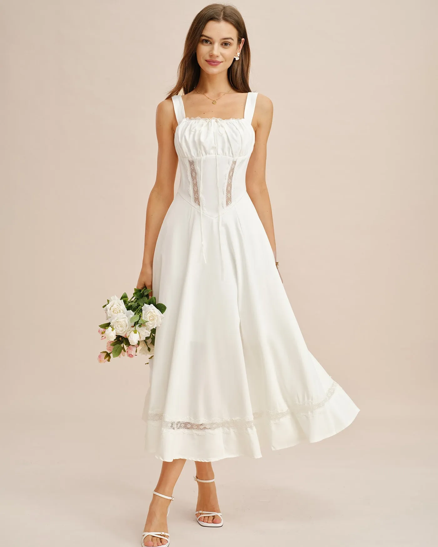 White Lace Splicing Slip Maxi Dress sold by rihoas product image thumbnail 2