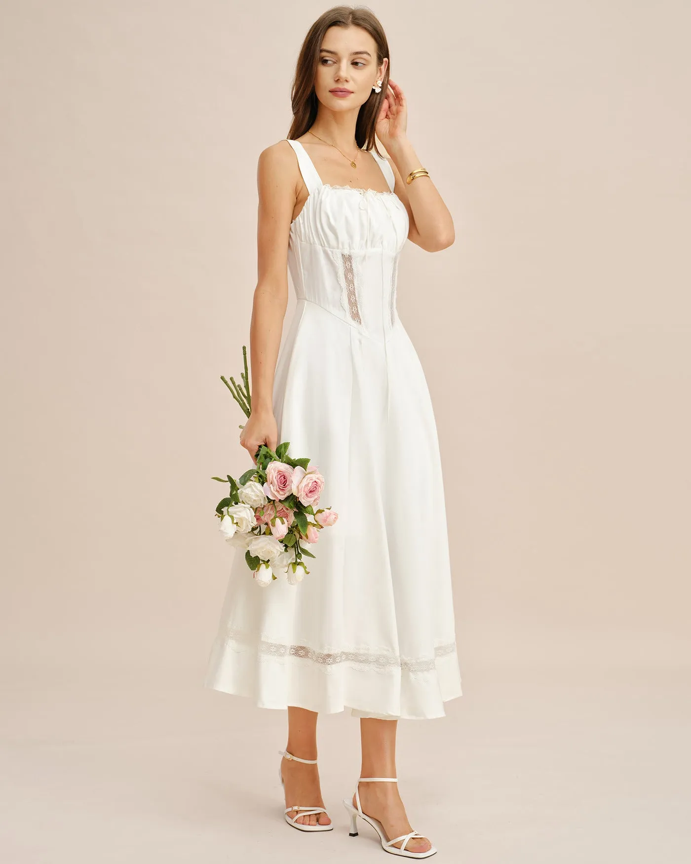 White Lace Splicing Slip Maxi Dress sold by rihoas product image thumbnail 4