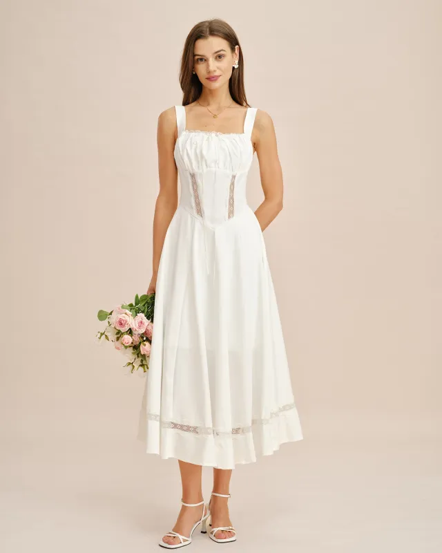White Lace Splicing Slip Maxi Dress made by rihoas