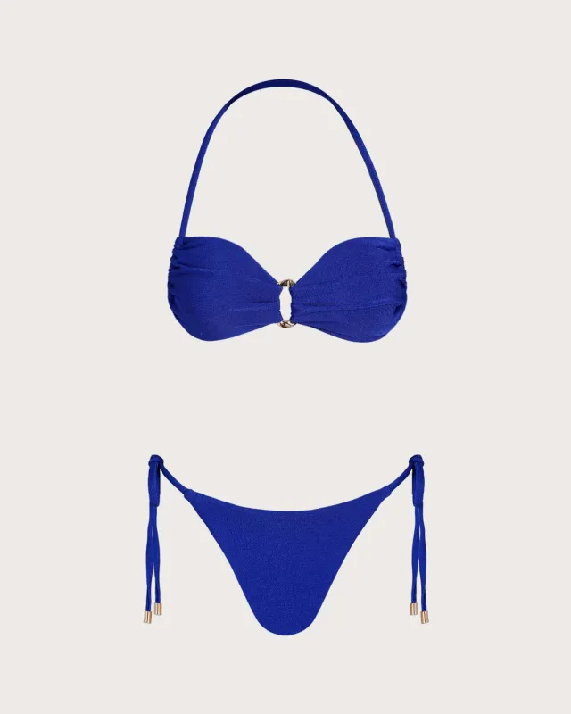 Blue Halter O-Ring Bandeau Bikini Set made by rihoas