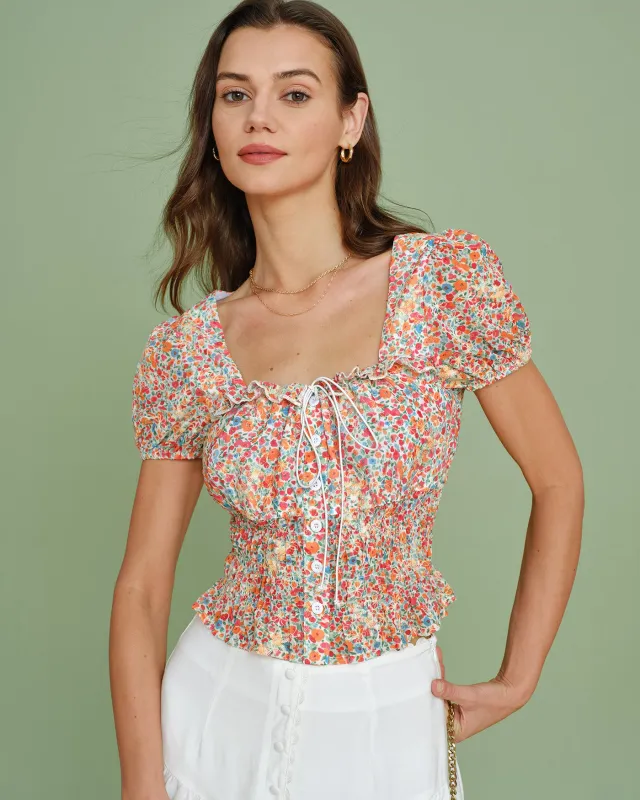 Floral Square Neck Puffed Sleeve Blouse made by rihoas