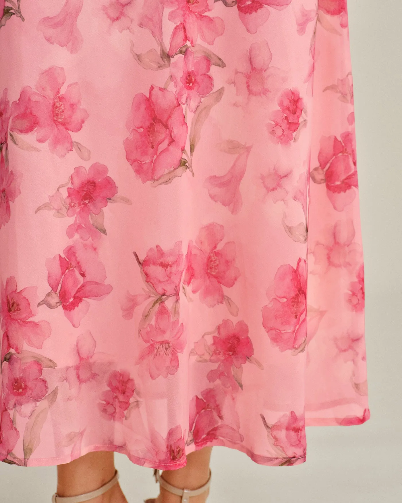 Pink Floral Ruffle Slip Chiffon Maxi Dress sold by rihoas product image thumbnail 3