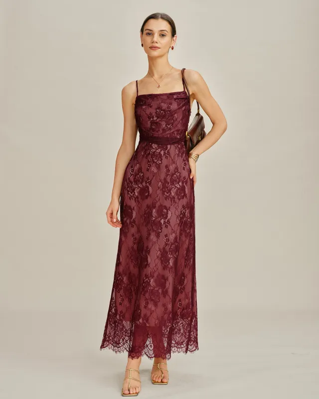 Wine Red Lace Slip Maxi Dress made by rihoas